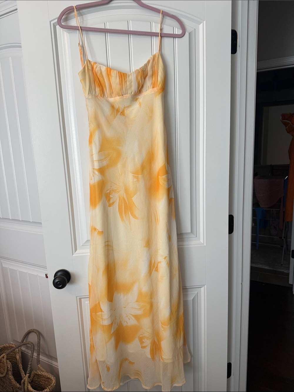 Yellow Floral Maxi Slip Dress with Spaghetti Straps